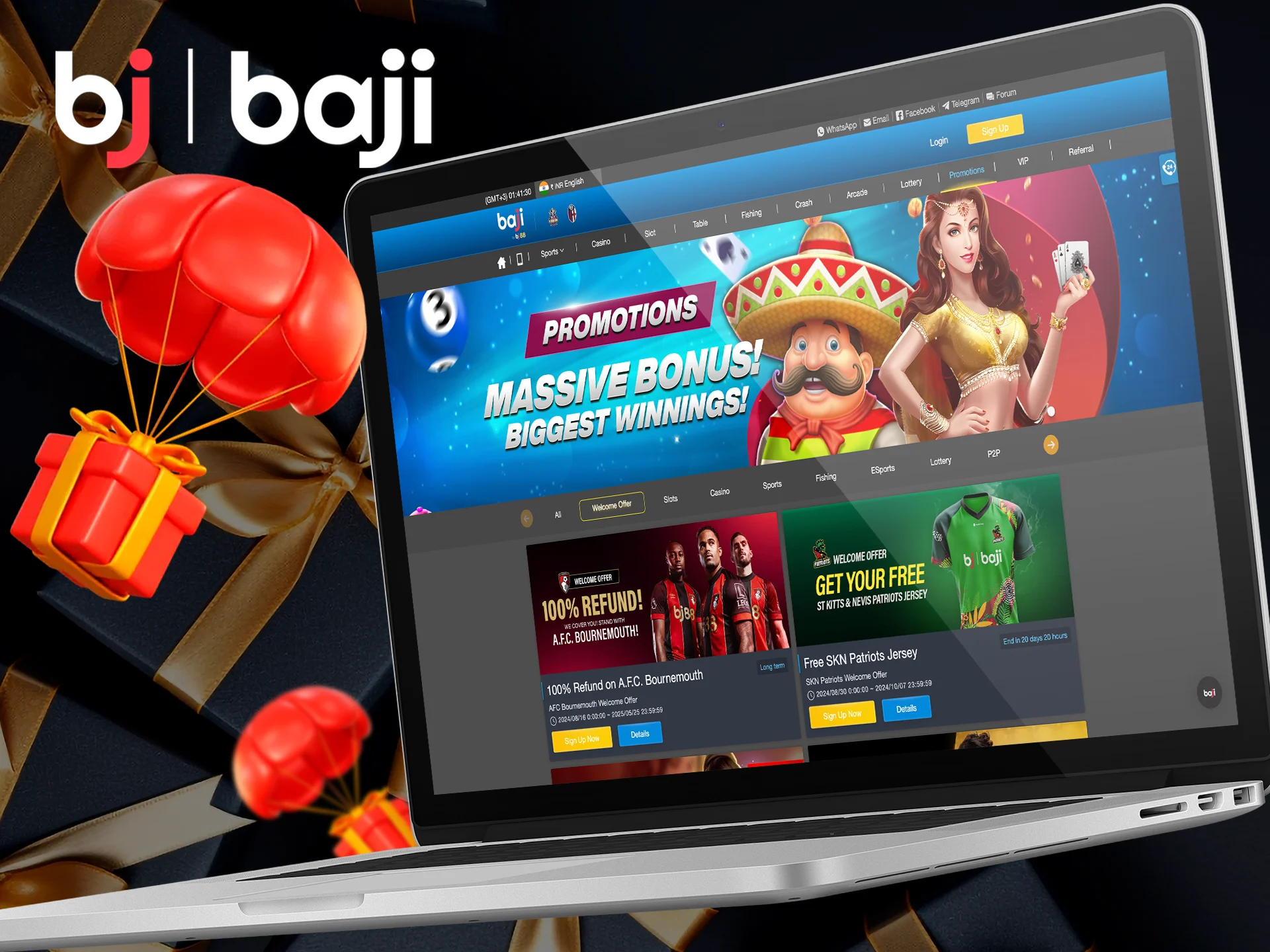 A large selection of bonuses is already waiting for you at Baji Live.