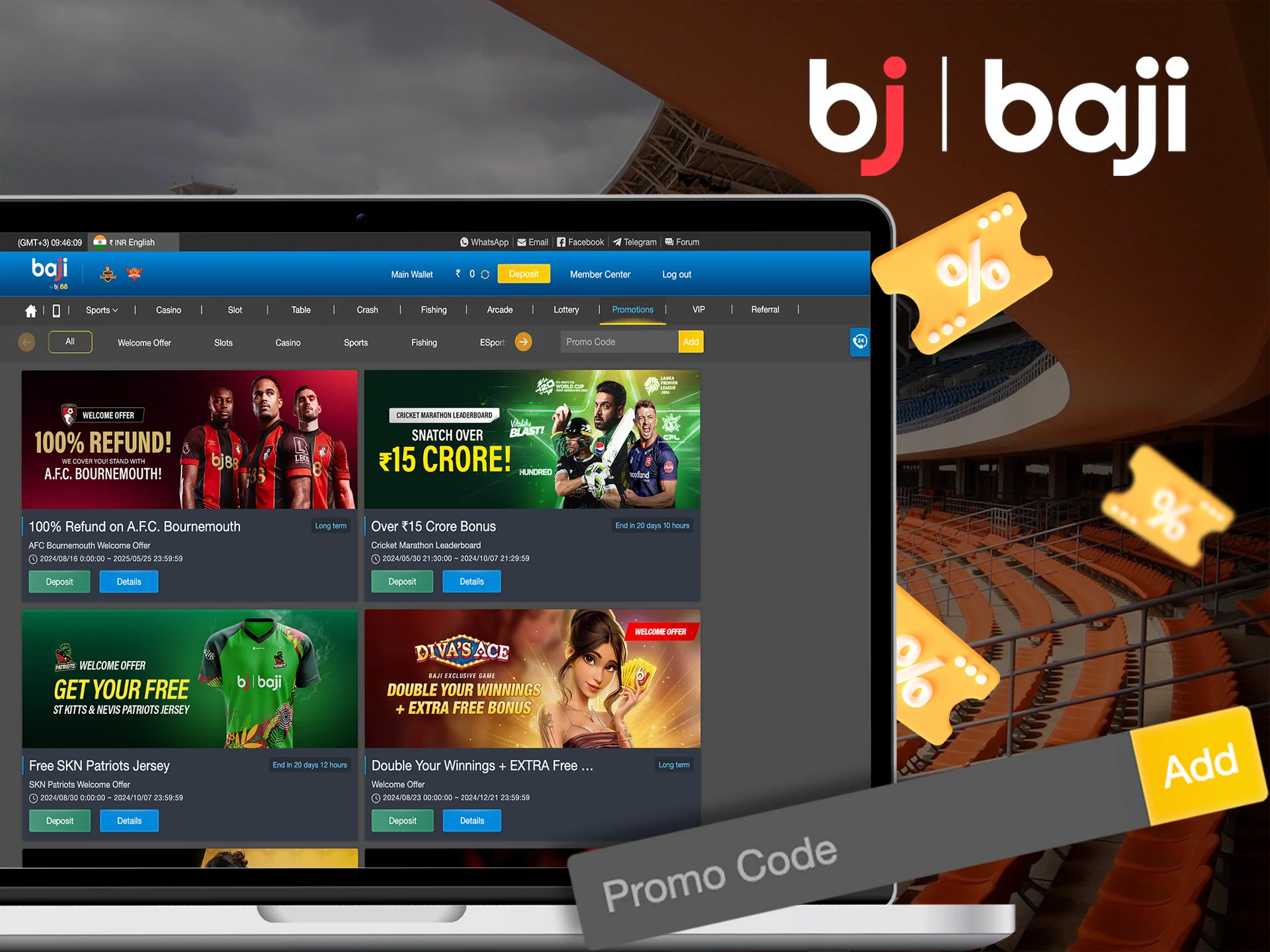 Use promo codes to get unique offers from Baji Live.