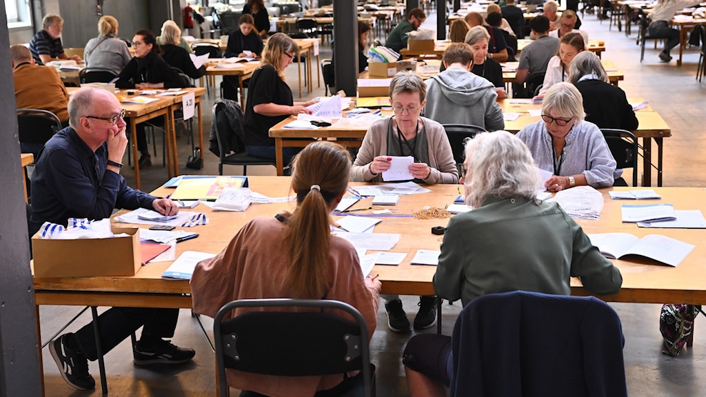 Election officials counting votes after Sundays EU elections.