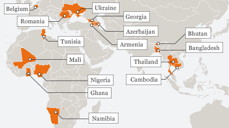 map of DW Akademie's media training activities (copyright: DW Akademie).