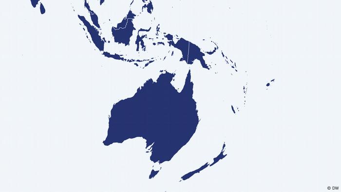 Australia and Oceania in map of world