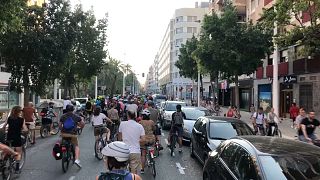 Fahrradprotest gegen den Wegfall von Radwegen in Spanien