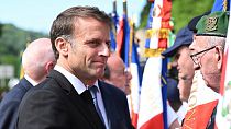 French President Emmanuel Macron attends a memorial ceremony in Tulle, central France, Monday, June 10, 2024.