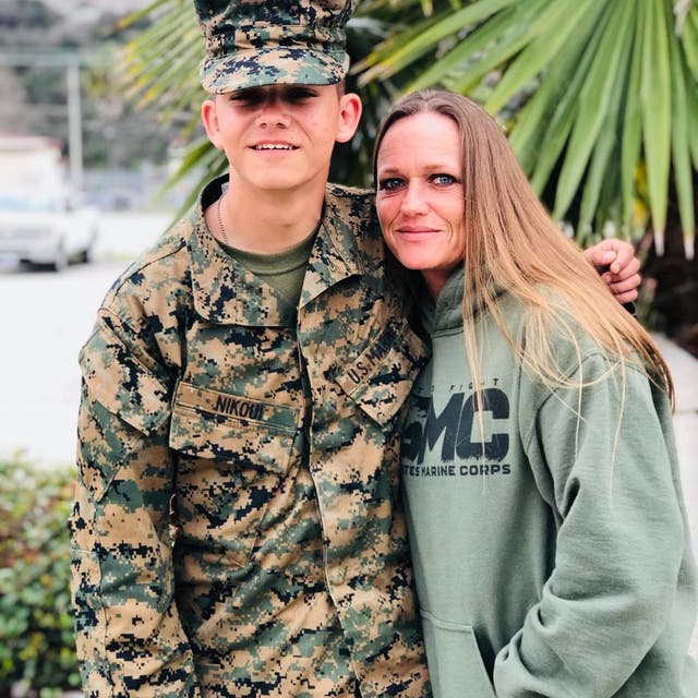 <p>Slain US marine Kareem Nikoui and mother Shana Chappell</p>