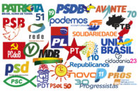 Logos de diversos partidos políticos em um fundo branco