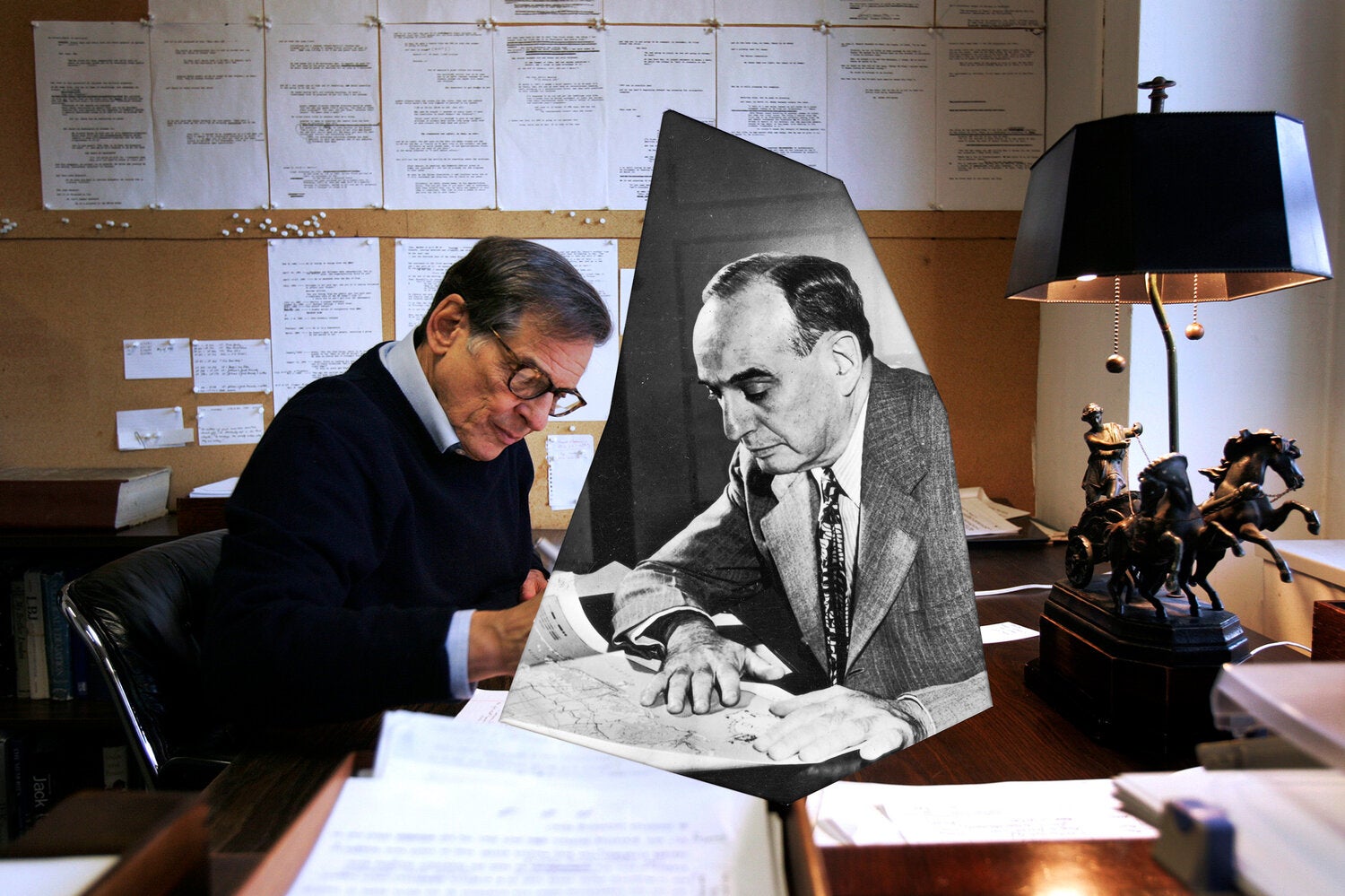 Robert Caro, left, in 2007, and Robert Moses in 1958.