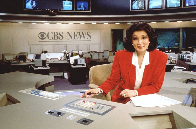 Connie Chung at the “CBS Evening News” anchor desk. She shared the top job with Dan Rather for two years.