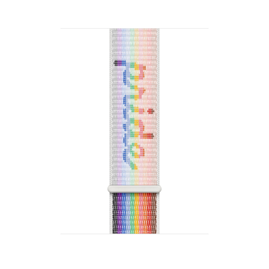 Pride Edition (regenboog) geweven sportbandje, geweven nylon met regenboogstrepen en het woord ‘pride’ in handschrift, klittenbandsluiting