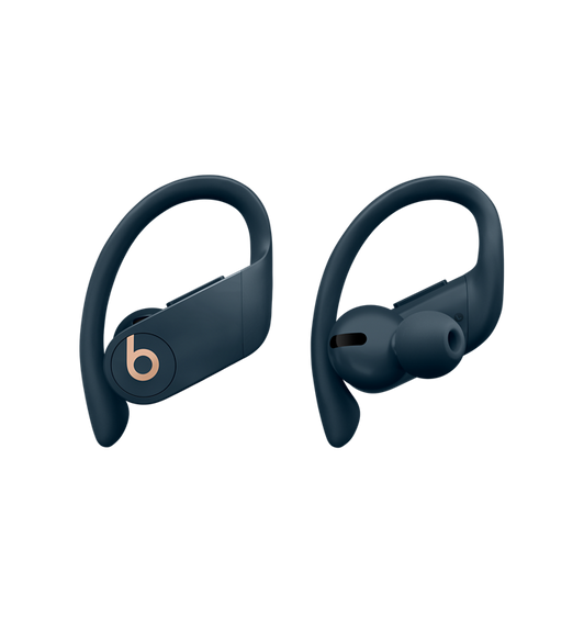 Powerbeats Pro helt trådeløse ørepropper i marineblå med justerbare ørekroker som sitter som støpt og leveres med utskiftbare øreplugger i flere størrelser for bedre komfort.