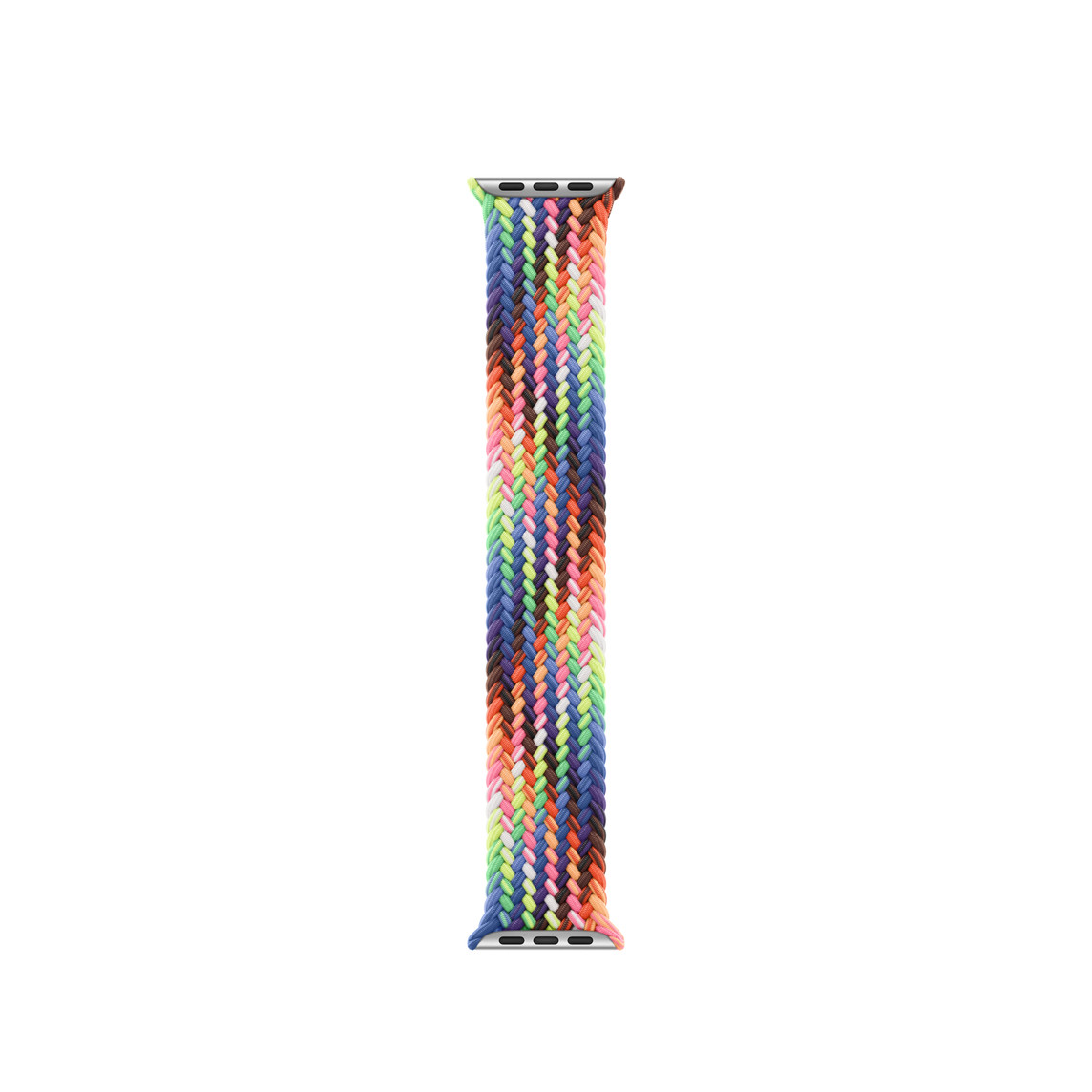 Pletený navlékací řemínek Pride Edition, vlákna tkaná v neonové paletě barev inspirované zářivou duhovou vlajkou Pride, žádné zapínání ani přezka