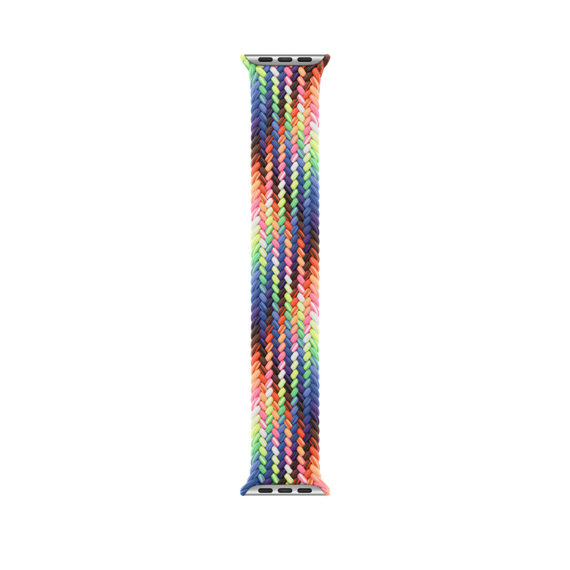 Bracelete Solo entrançada Pride Edition, linhas tecidas num conjunto de cores néon inspiradas na bandeira arco-íris Pride vibrante, sem fivelas nem fechos