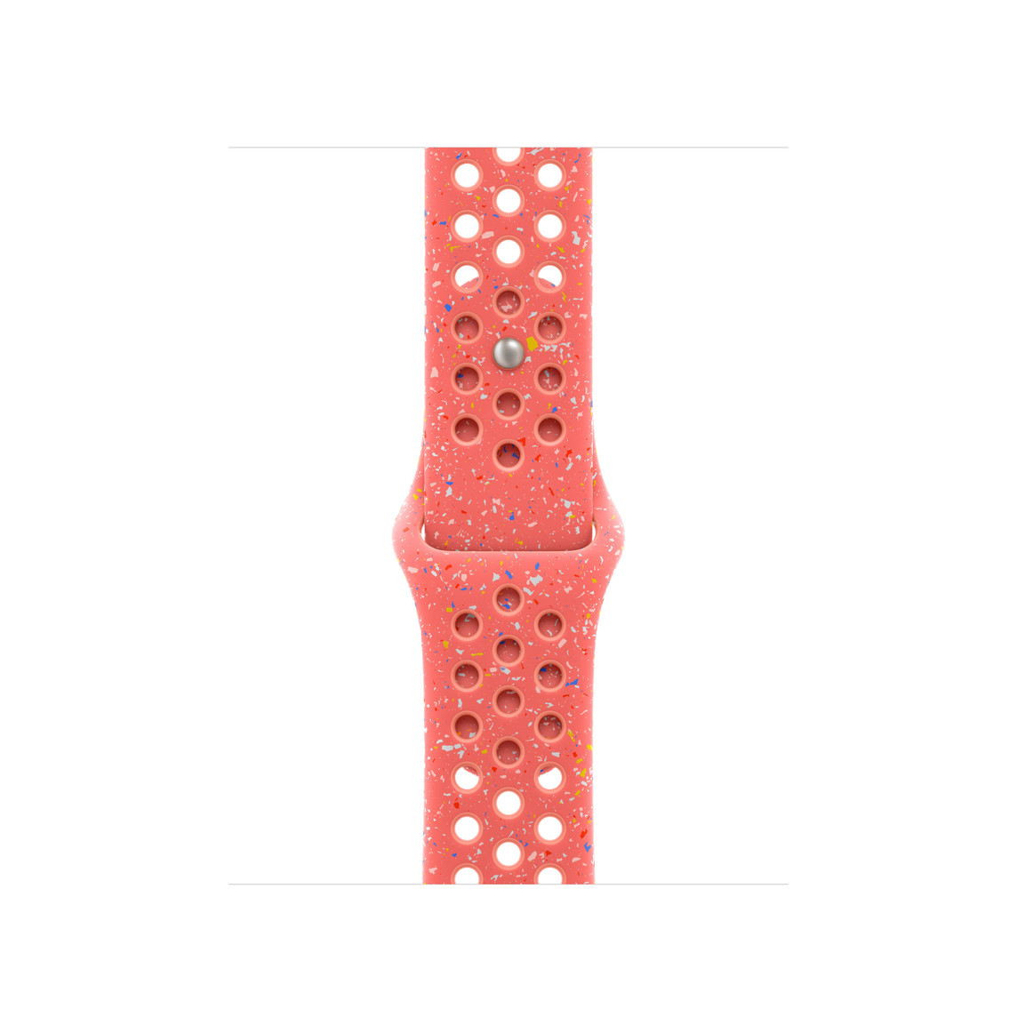 Pulseira esportiva Nike brasa-magia (laranja), fluorelastômero suave com furos para aumentar a ventilação e fecho em forma de pino.