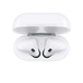 Visão superior dos AirPods (2ª geração) dentro de um estojo de recarga aberto com carga completa.  