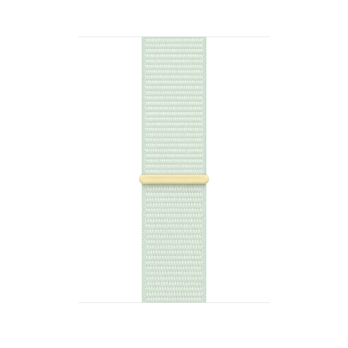 Imagem angulada da pulseira loop esportiva menta-suave, que é leve e respirável, tem fecho fácil de ajustar e camada dupla de trama de nylon macia.