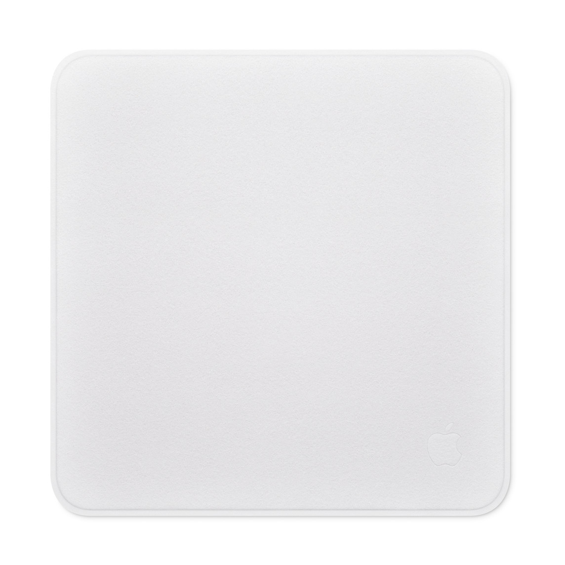 Paño de pulido cuadrado con esquinas redondeadas y el logo de Apple grabado en la esquina inferior derecha