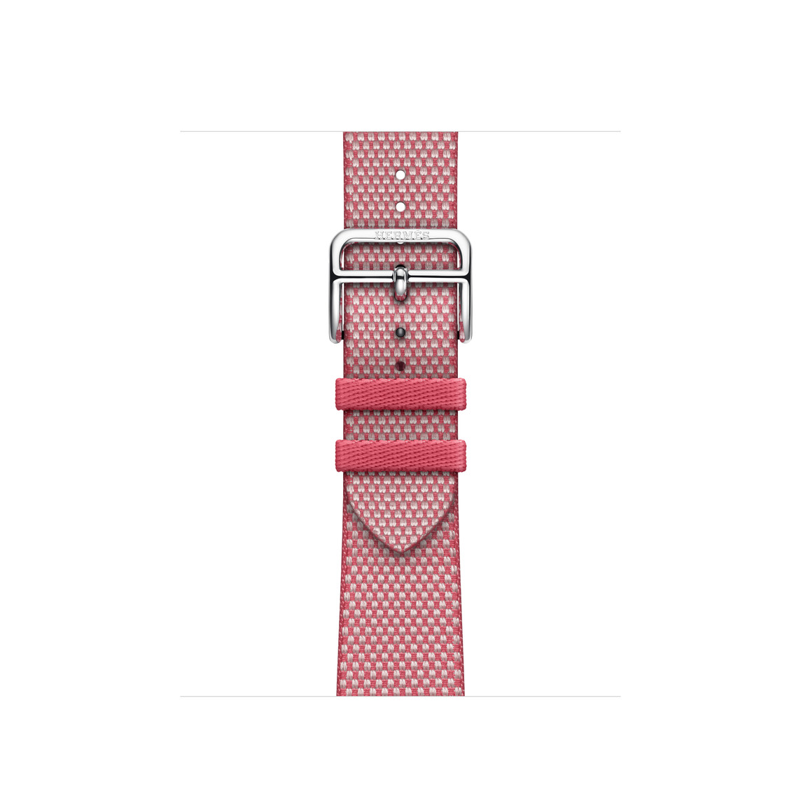 Framboise/Écru (pink) Toile H Single Tour strap, woven textile with silver stainless steel buckle.