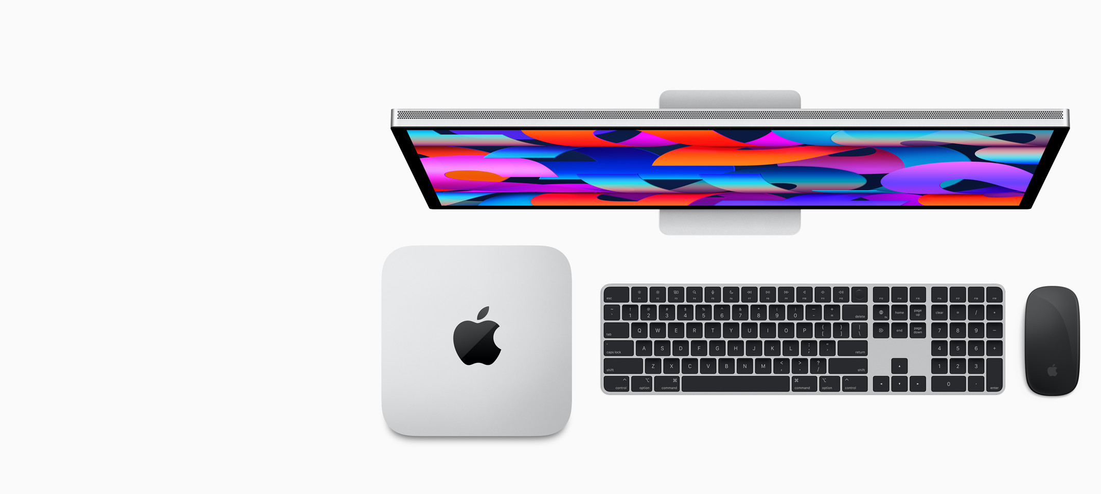 Studio Display, Mac Studio, Magic Keyboard with Touch ID and numeric keypad, and Magic Mouse