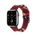 ルージュH（ダークレッド）のBridonシンプルトゥールストラップ。Apple Watchの文字盤とDigital Crownが見えている。
