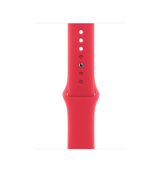 红色运动型表带，展示顺滑的氟橡胶材质和按扣加收拢式表扣。