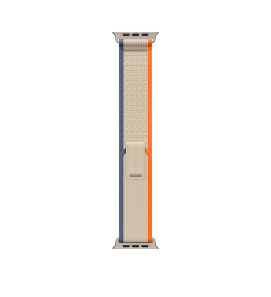 橙配米色野径回环式表带，展示柔软的精织尼龙材质和拉扣。