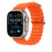 橙色海洋錶帶配以抗蝕鈦金屬錶扣及可調校圈扣，在水中亦能確保手帶保持穩固