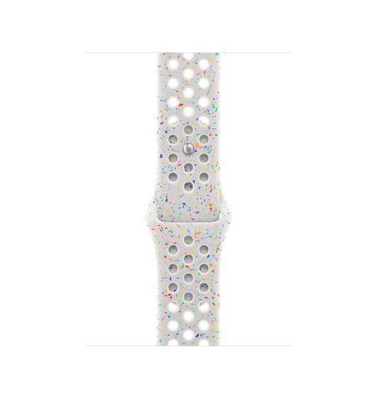 Pure Platinum (白色) Nike 運動型錶帶，展示具有透氣氣孔的滑順氟橡膠材質搭配按插式錶扣。 