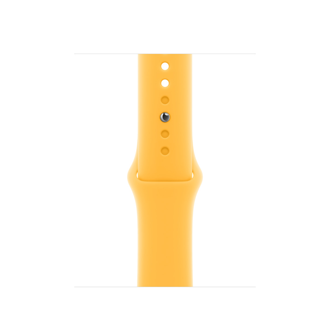 สายแบบ Sport Band สีเหลืองซันไชน์ ทำจากฟลูโอโรอีลาสโตเมอร์ที่อ่อนนุ่มพร้อมตัวล็อคแบบเสียบหมุดแล้วสอดสาย