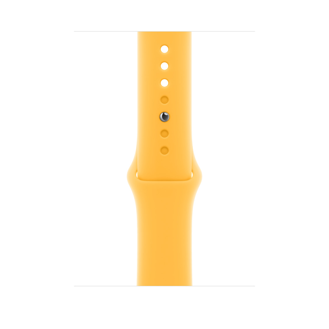 สายแบบ Sport Band สีเหลืองซันไชน์ ทำจากฟลูโอโรอีลาสโตเมอร์ที่อ่อนนุ่มพร้อมตัวล็อคแบบเสียบหมุดแล้วสอดสาย