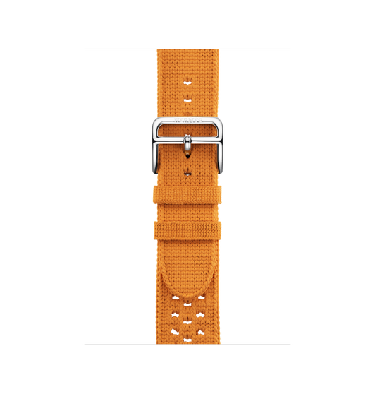 Orange Tricot Single Tour strap, woven textile with silver stainless steel buckle.