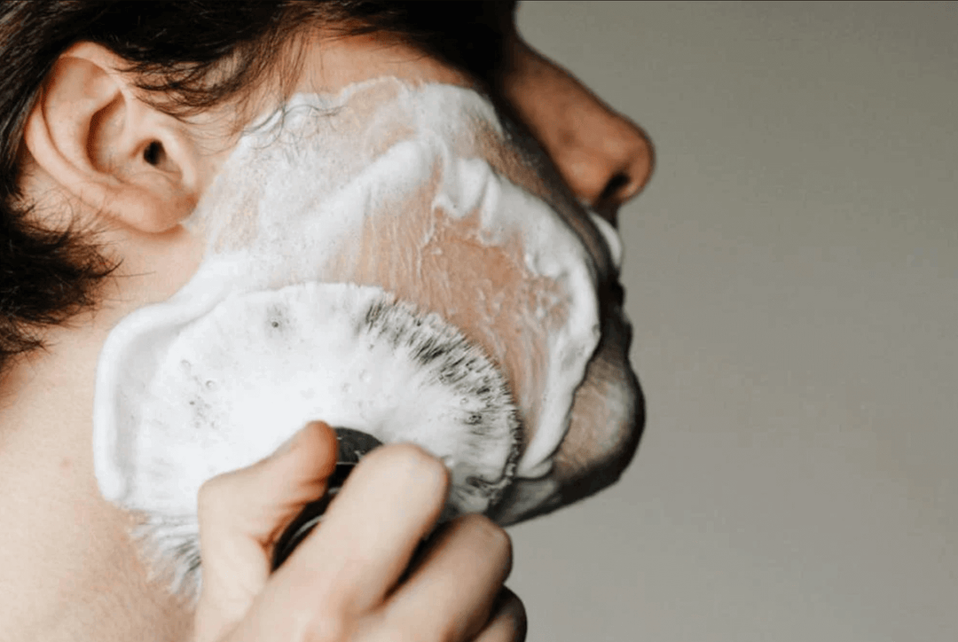 A man shaving using Supply co products