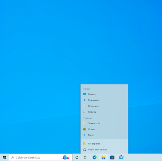 Taskbar jump list