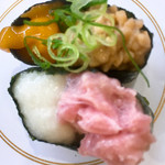 Kappa Sushi Fukaya Ten - ●卵黄納豆軍艦 50円
                        ●山かけまぐろ 50円