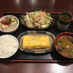 ザ・めしや - 野菜炒め＋玉子焼き＋冷奴＋湯葉とワカメの味噌汁＋ライス小