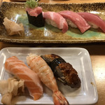 Sushi Izakaya Yatai Zushi Kogawabashi Ekimaecho - とろサーモンえびうなぎ