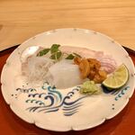 日本料理 寺田 - 造り。ヒラメのえんがわ超デカイ。