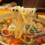 カレーうどんともつ鍋居酒屋の店 晴れ結び - ミニトマトと牛肉の辛味うどん（うどん）