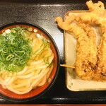 Sazanami Ifuku Ten - かけうどん中＋げそ天、４４５円