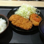 松乃家 - ロースかつ&カニクリームコロッケ定食750円税込み