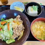 Sukiya Nihyakukyuro Sakasakai Ten - ケールレタス牛丼 とん汁健康セット