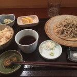 Soba Roujina - ランチセット　もりそば、しょうがとおあげの炊き込みご飯、おひたし、出汁巻き玉子、つけもの