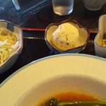 Nouka Restaurant Madakista - サラダ、おからのポテサラ風、油揚げと夕顔炒め物！