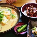 蔵出料理　あじ蔵 - 海鮮麺？＋ステーキ丼　1280円