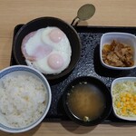 吉野家 - Ｗハムエッグ牛小鉢定食