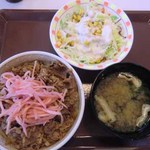 Sukiya Ichinanago Muikamachi Aishihigashi Ten - 牛丼並のサラダセット380円です