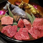 Azabu Juban Yakiniku BULLS - ・ブルズ盛り～特製生タン(厚切り)、トウガラシ、サガリ、イチボ、クリ、ヒレ