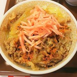 Sukiya Ebina Kawaraguchi Ten - 牛丼並あさり汁セット(アップ)※卵、七味、紅生姜をのせて