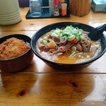 Ramen Yakiniku Emikichi - 【2021.3.12(金)】もつ煮込みラーメンミニかつ丼セット(並盛・150g)1,000円