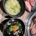 Kalbi Taisho Sendai Yaotome Ten - 明太子海苔ごはんとたまごスープ