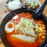 Ramen Yakiniku Emikichi - 【2021.5.19(水)】辛みそらーめん(並盛・150g)870円＋ミニもつ煮250円→0円＋小ライス110円→0円