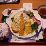 RockCafe - ワンコインランチ(だし巻き・えび天・イカ天)・ご飯 しそ 大